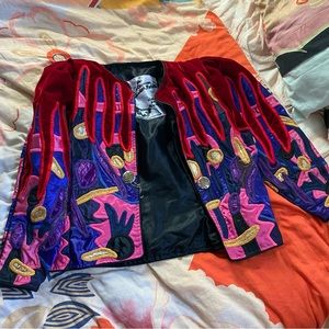 La Coleccion Judith Roberts Vintage Bold Satin + Felt Puff Shoulder Jacket